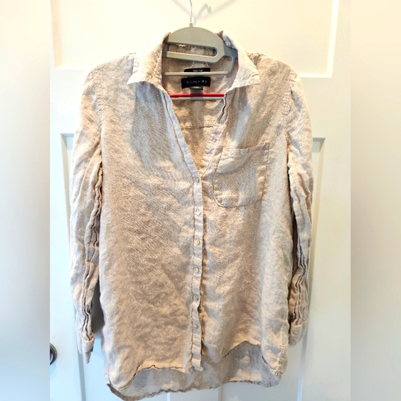 Tahari Tops - Tahari 100% Hemp Button Front Shirt Beige Long Sleeve Top Women’s XS
